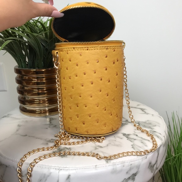 ‼️ Ostrich Barrel Mustard Color Purse Bag Chain - Picture 5 of 8